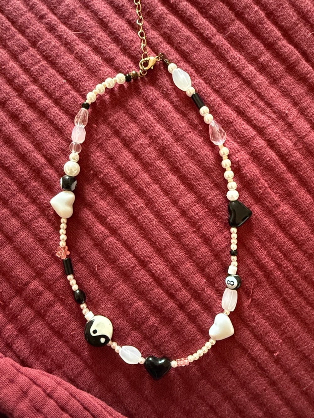 Urban Outfitters Black & White Beaded Yin Yang Heart Adjustable Choker Necklace